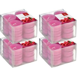 48x Geurtheelichtjes cranberry/roze 4 branduren - Geurkaarsen cranberrygeur/veenbessengeur - Waxinelichtjes