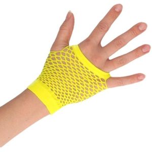 Feest visnet handschoenen geel kort voor volwassenen - Verkleedhandschoenen