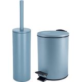 Spirella Badkamer/toilet accessoires set - WC-borstel en pedaalemmer 5L - metaal - lichtblauw