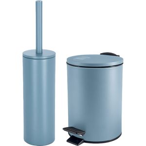 Spirella Badkamer/toilet accessoires set - WC-borstel en pedaalemmer 5L - metaal - lichtblauw