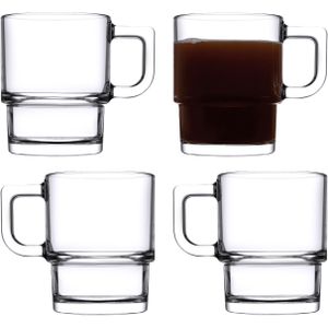 Pasabahce Koffie/thee glazen Cameron - set 4x stuks - transparant glas - 320 ml - Koffie- en theeglazen