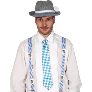 Oktoberfest verkleed set - bretels/stropdas/hoed - blauw/wit - volwassenen - carnaval - Verkleedattributen