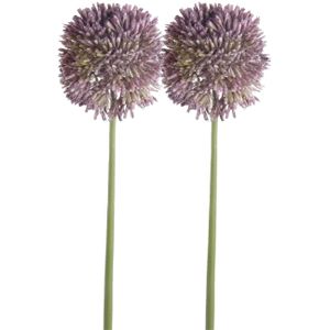 Allium/Sierui kunstbloem - 2x - losse steel - lila paars - 65 cm - Natuurlijke uitstraling - Kunstbloemen