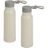 2x Stuks glazen waterfles/drinkfles beige coating met kunststof schroefdop 300 ml - Drinkflessen