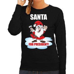 Santa for president Kerst sweater / foute Kersttrui zwart voor dames - kerst truien