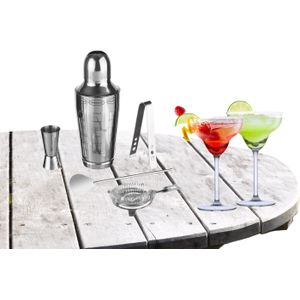 Cocktailshaker set RVS 5-delig inclusief 4x margarita glazen 250 ml - Cocktailshakers