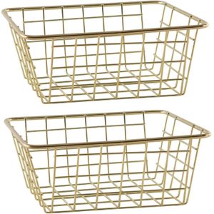 Set van 6x stuks industriele draadmandjes/opbergmandjes goud 20 x 15 x 8 cm - Keukenmandjes/sokkenmandjes