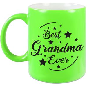 Best Grandma Ever cadeau koffiemok / theebeker neon groen 330 ml - feest mokken