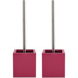 MSV Toiletborstel - MDF houder/rvs wc-borstel - 2x - fuchsia roze 37 cm