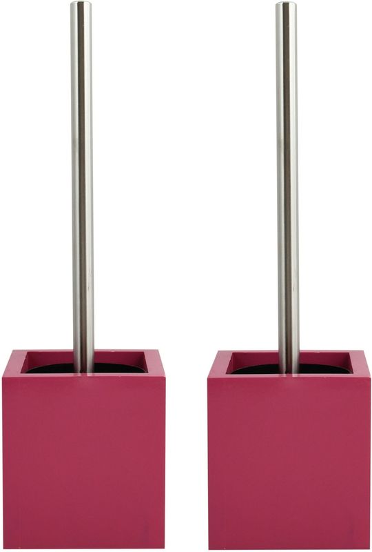 MSV Toiletborstel - MDF houder/rvs wc-borstel - 2x - fuchsia roze 37 cm