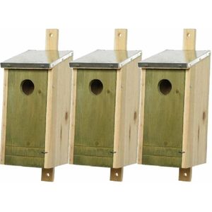 Set van 3 lichtgroene houten vogelhuisjes 26 cm - Vogelhuisjes