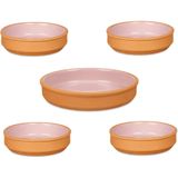 Set 5x tapas/creme brulee schaaltjes - terra/roze - 4x 16 cm/1x 23 cm - Snack en tapasschalen
