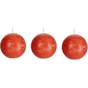 3x Oranje rustieke bolkaarsen 8 cm 24 branduren - Ronde geurloze kaarsen - Woondecoraties
