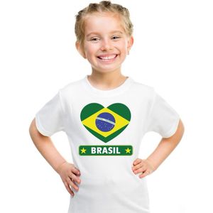 T-shirt wit Brazilie vlag in hart wit kind - Feestshirts