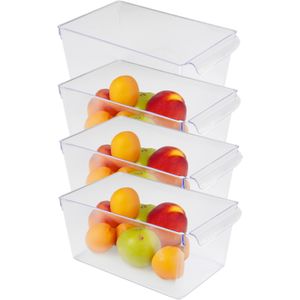 Koelkast/keuken organizer bak - 4x - transparant - kunststof - L32 x B20 x H14 cm - groente lade - Keukenkastorganizer