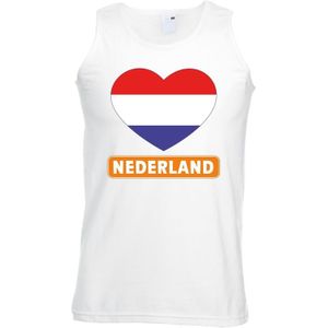 Tanktop wit Nederland vlag in hart wit heren - Feestshirts