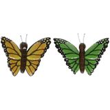 2x magneet hout gele en groene vlinder - Magneten