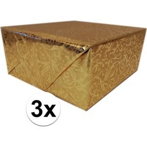 3x Goud inpakpapier/folie klassiek 150 cm per rol - Cadeaupapier