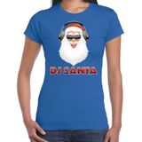 Fout kerstshirt blauw DJ Santa met koptelefoon voor dames - kerst t-shirts