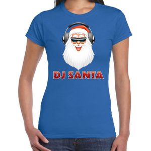 Fout kerstshirt blauw DJ Santa met koptelefoon voor dames - kerst t-shirts
