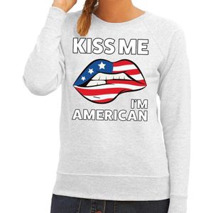 Kiss me I am American sweater grijs dames - Feesttruien