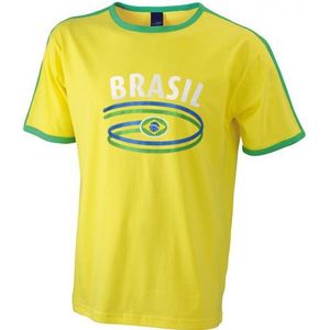 Geel heren shirtje Brazilie vlag - Feestshirts