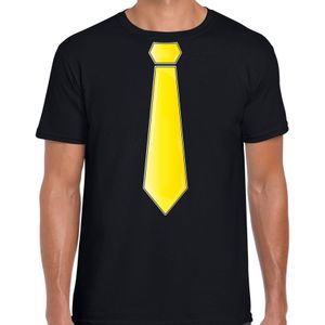 Verkleed t-shirt voor heren - stropdas geel - zwart - carnaval - foute party - verkleedshirt - Feestshirts