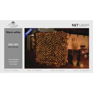 Kerstverlichting lichtnet met timer 384 lampjes warm wit 3 x 3 m - kerstverlichting lichtnet