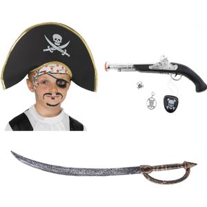 Verkleed speelgoed Piraten hoed zwaard en pistool met ooglapje - Verkleedhoofddeksels