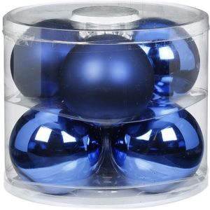 6x Blauwe glazen kerstballen 10 cm glans en mat - Kerstbal