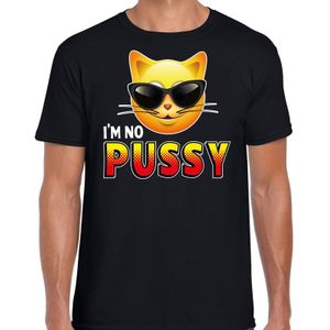 Funny emoticon t-shirt I am no pussy zwart heren - Feestshirts