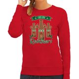 Foute Kersttrui/sweater voor dames - Rudolf Reinbeers - rood - rendier/bier - kerst truien