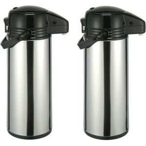 2x Stuks RVS thermosflessen / isoleerkannen met pomp 1,9 liter - Thermosflessen en isoleerkannen voor warme / koude dranken