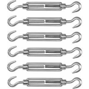 AMIG Spanschroeven/draadspanner met haak/haak - 6x - 7cm - 316L RVS - 100kg - M5 schroefdraad - Ophanghaak