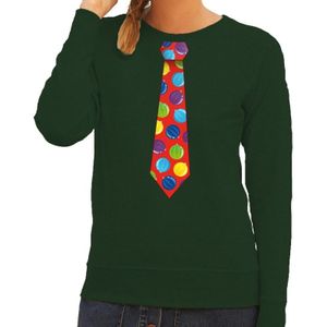 Foute kersttrui stropdas met kerstballen print groen voor dames - kerst truien
