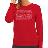 Glitter Super Mama sweater rood Moederdag cadeau rhinestones steentjes voor dames - Feesttruien