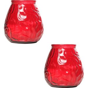 2x Horeca kaarsen rood in kaarshouder van glas 10 cm brandtijd 40 uur - Waxinelichtjes