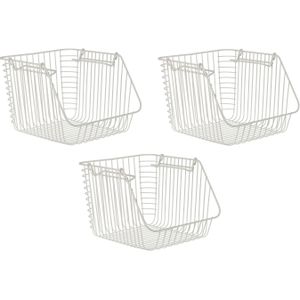 Set van 3x stuks witte opberg/opruim mandjes stapelbaar 29 x 27 x 21 cm - Opbergmanden