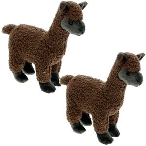 Set van 2x stuks pluche knuffel dieren bruine Alpaca van 20 cm - Speelgoed knuffels