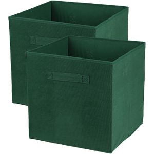 Opbergmand/kastmand Square Box - 4x - karton/kunststof - 29 liter - donkergroen - 31 x 31 x 31 cm - Opbergmanden