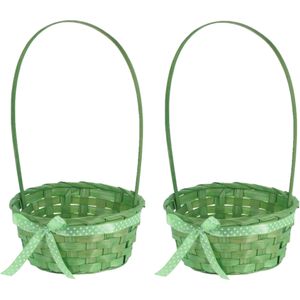 2x stuks rieten mandjes groen rond met hengsel 39 cm - Decoratieve opbergmanden