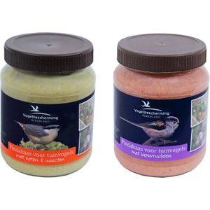 2x Potten buitenvogelvoer vogelpindakaas gemixte smaken 330 gram - Vogelvoer