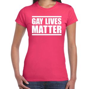 Gay lives matter anti homo / lesbo discriminatie t-shirt fuchsia roze voor dames - Feestshirts