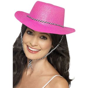 Roze glitter carnaval verkleed cowboy hoed - Verkleedhoofddeksels