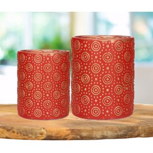 Theelichthouders set - 2x - rood/goud - glas - luxe kaarsenhouders - Windlichten