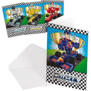 Race/Formule 1 kinderfeestje uitnodigingen 8 stuks - Uitnodigingen