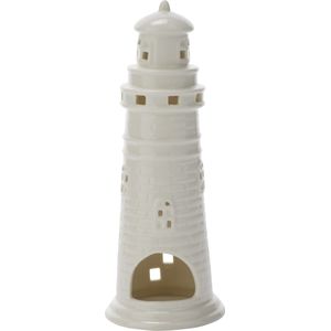 Theelichthouder/Waxinelichthouder Witte Vuurtoren van Aardewerk 24,5 cm - Nautisch / Maritiem Thema