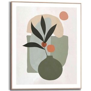 Schilderij Vaas Met Bloemen Abstract - Schildering - Vormen - Slim Frame 40 X 50 Cm Mdf Groen