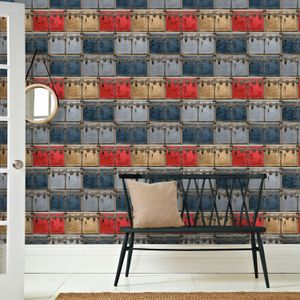 Noordwand - Vliesbehang - Rood Blauw Grijs - 0.53 cm x 10.05 m