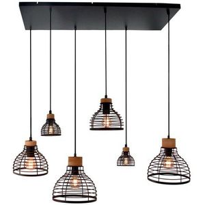 Brilliant Hanglamp Avia Zwart/hout 4xe27 2xe14 | Hanglampen